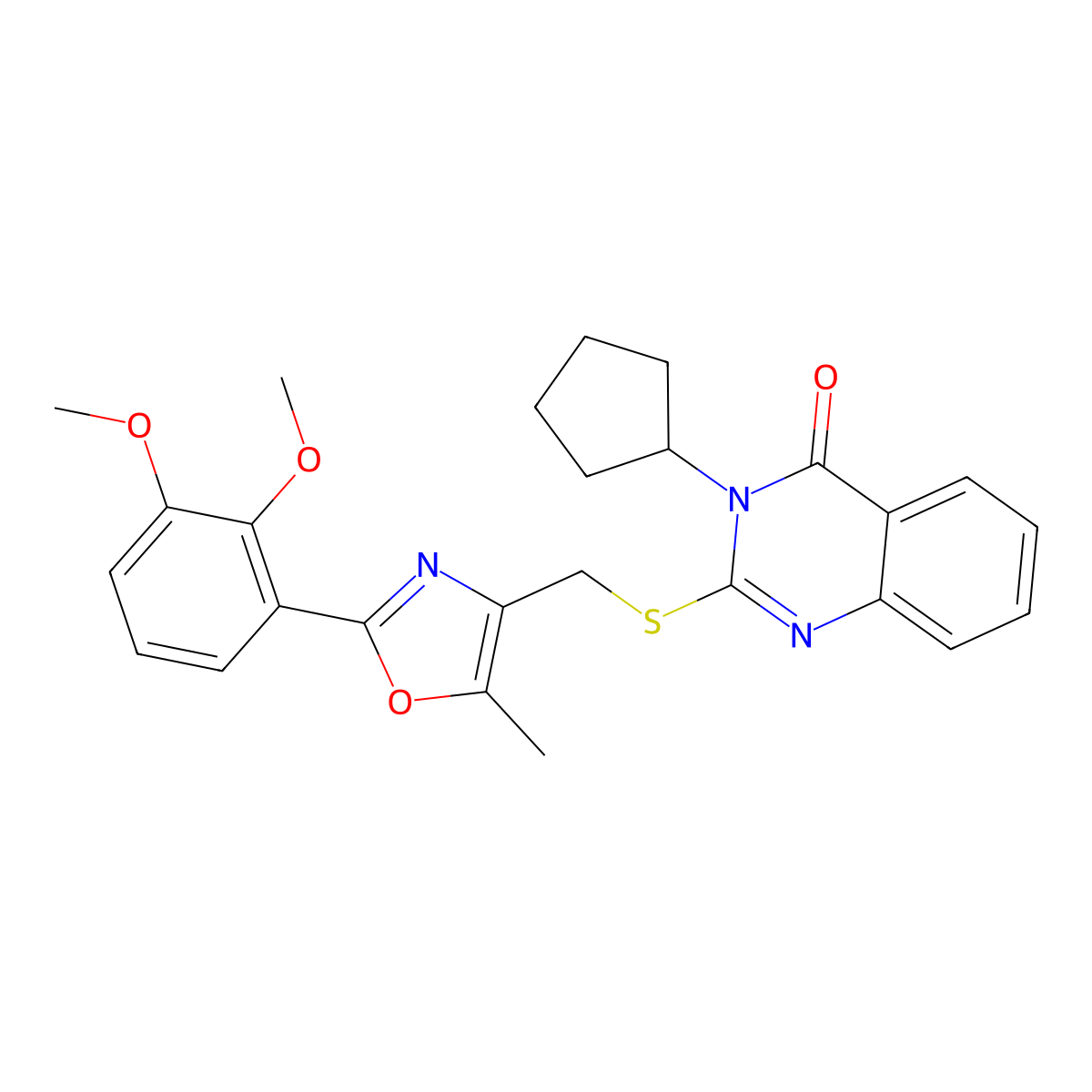 3-Cyclopentyl-2-({[2-(2,3-dimethoxyphenyl)-5-methyl-1,3-oxazol-4-yl]methyl}sulfanyl)-3,4-dihydroquinazolin-4-one molecular structure, CAS 1021207-26-0