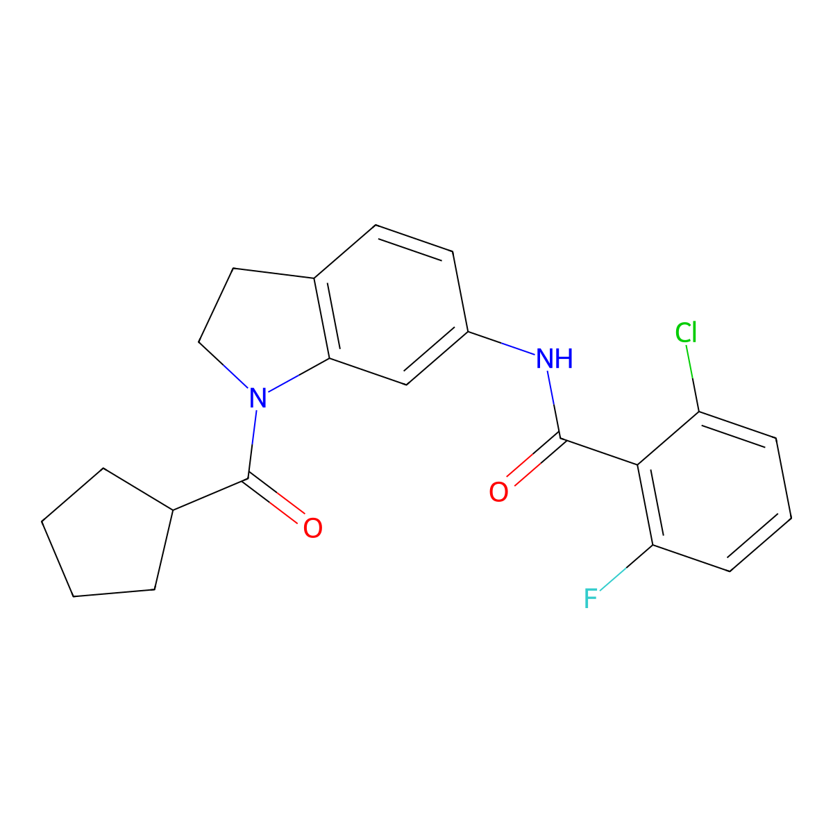 2-chloro-N-(1-cyclopentanecarbonyl-2,3-dihydro-1H-indol-6-yl)-6-fluorobenzamide molecular structure, CAS 1021207-33-9