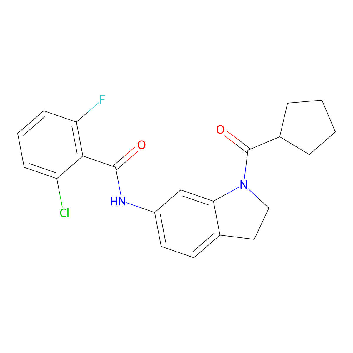 2-chloro-N-(1-cyclopentanecarbonyl-2,3-dihydro-1H-indol-6-yl)-6-fluorobenzamide molecular structure, CAS 1021207-33-9