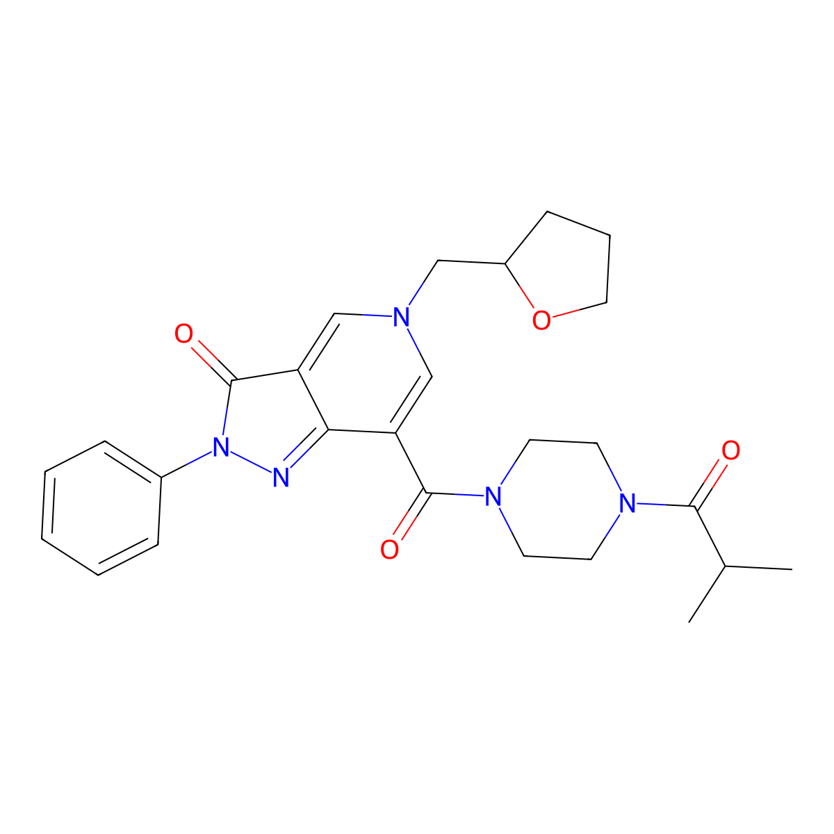 7-(4-isobutyrylpiperazine-1-carbonyl)-2-phenyl-5-((tetrahydrofuran-2-yl)methyl)-2H-pyrazolo[4,3-c]pyridin-3(5H)-one molecular structure, CAS 1021207-35-1