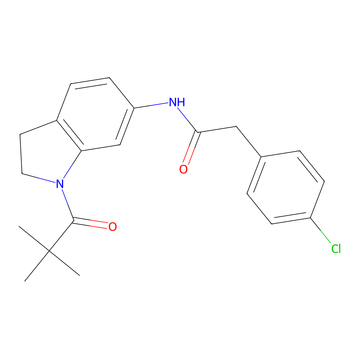 2-(4-chlorophenyl)-N-[1-(2,2-dimethylpropanoyl)-2,3-dihydro-1H-indol-6-yl]acetamide molecular structure, CAS 1021207-38-4