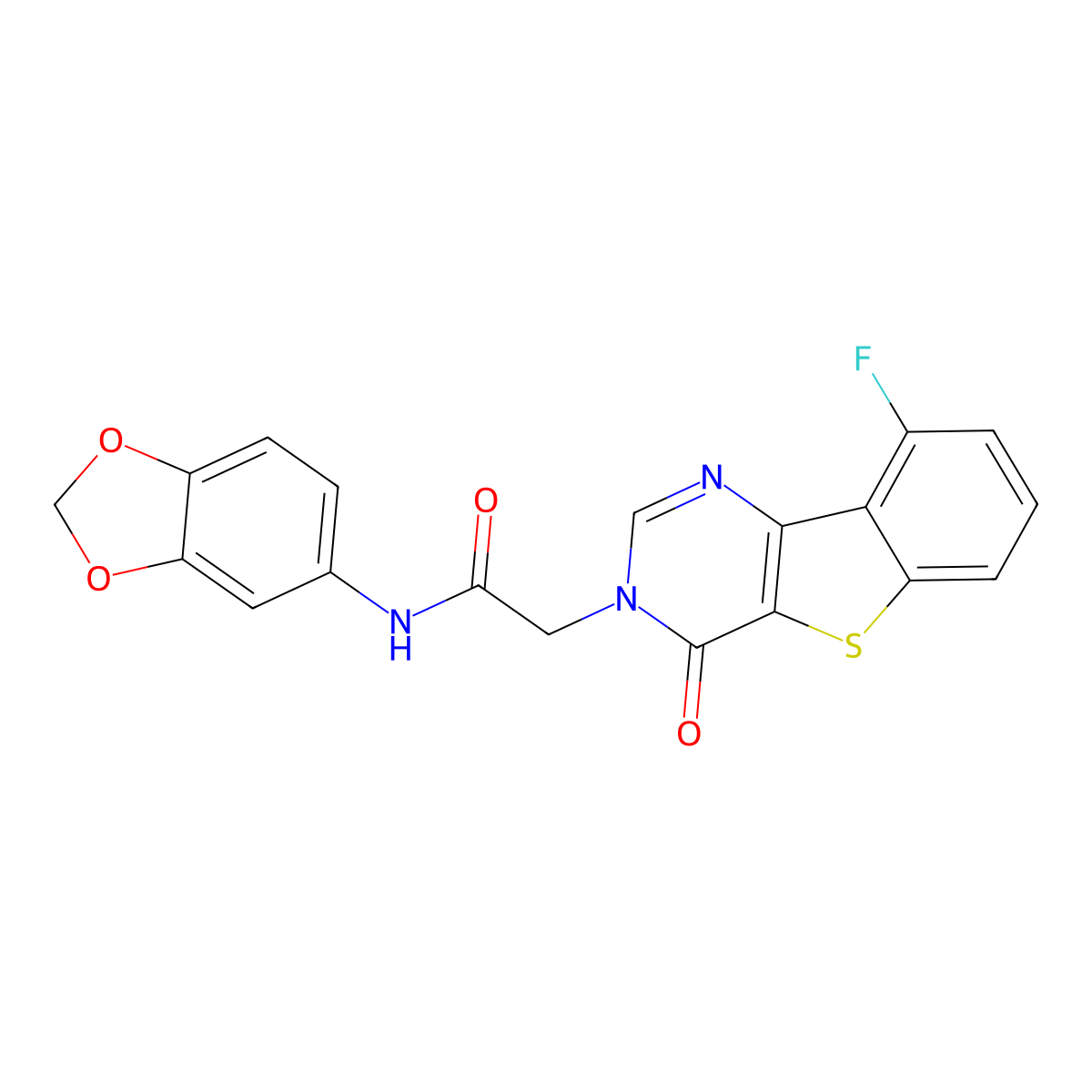 N-1,3-benzodioxol-5-yl-2-(9-fluoro-4-oxo[1]benzothieno[3,2-d]pyrimidin-3(4H)-yl)acetamide molecular structure, CAS 1021207-39-5