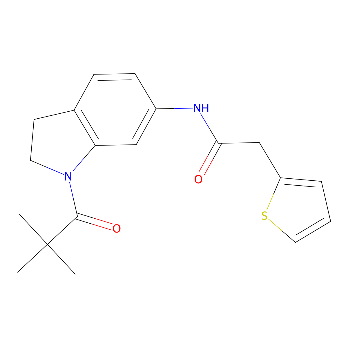 N-[1-(2,2-dimethylpropanoyl)-2,3-dihydro-1H-indol-6-yl]-2-(thiophen-2-yl)acetamide molecular structure, CAS 1021207-40-8