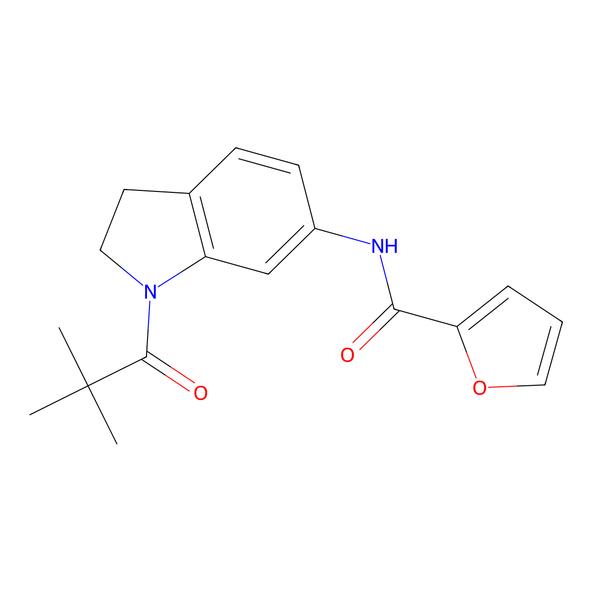 N-[1-(2,2-dimethylpropanoyl)-2,3-dihydro-1H-indol-6-yl]furan-2-carboxamide molecular structure, CAS 1021207-43-1