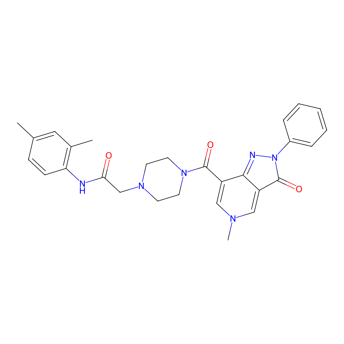 N-(2,4-dimethylphenyl)-2-(4-(5-methyl-3-oxo-2-phenyl-3,5-dihydro-2H-pyrazolo[4,3-c]pyridine-7-carbonyl)piperazin-1-yl)acetamide molecular structure, CAS 1021207-45-3