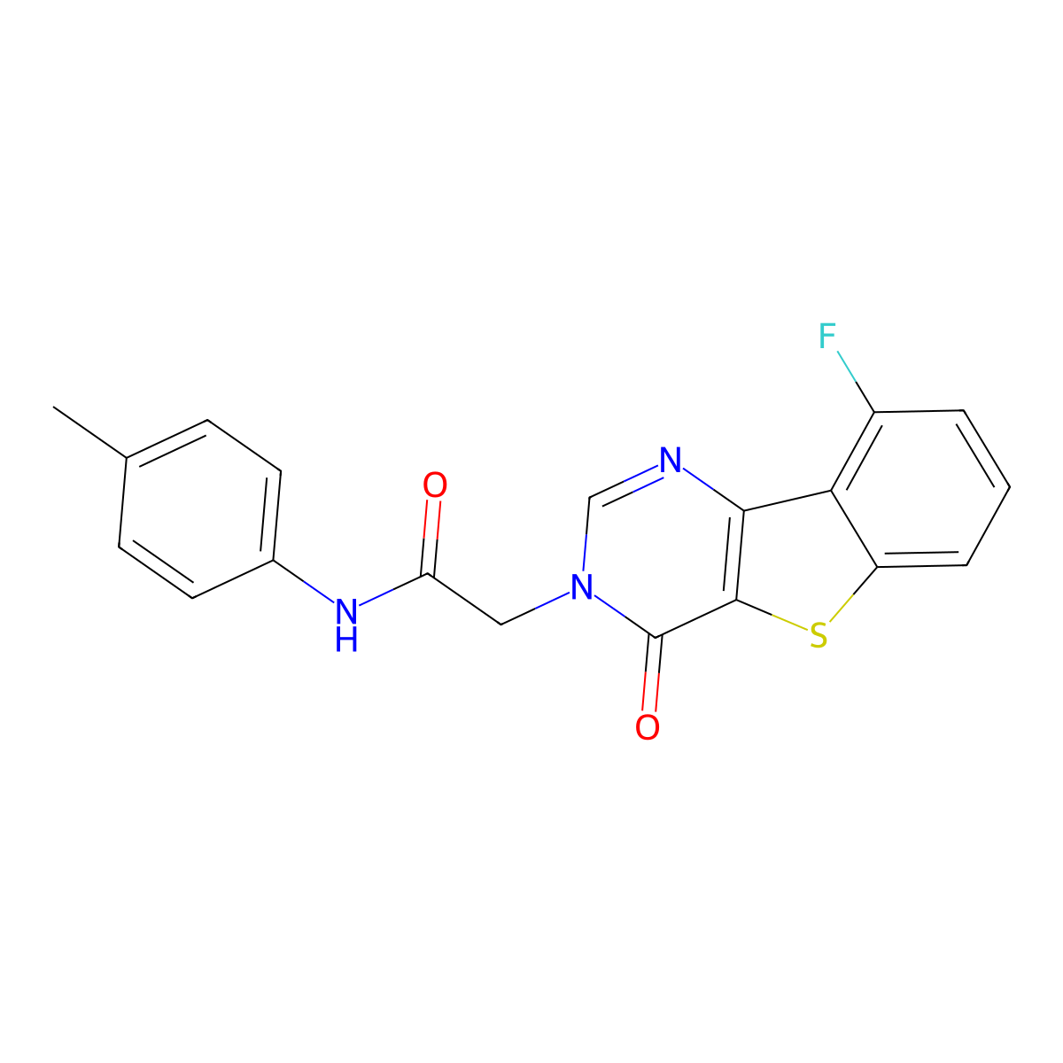 2-{13-fluoro-6-oxo-8-thia-3,5-diazatricyclo[7.4.0.0^{2,7}]trideca-1(13),2(7),3,9,11-pentaen-5-yl}-N-(4-methylphenyl)acetamide molecular structure, CAS 1021207-47-5
