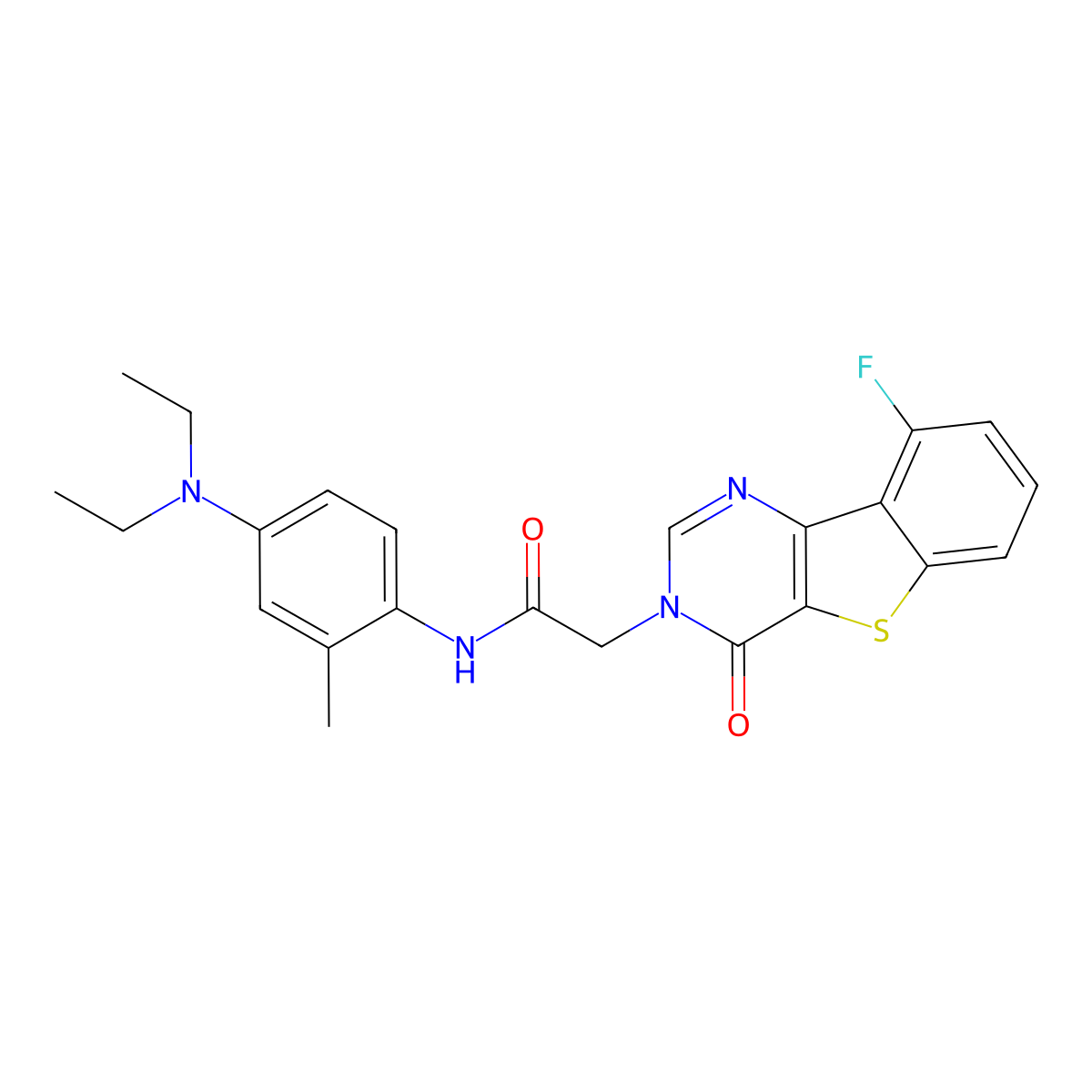 N-[4-(diethylamino)-2-methylphenyl]-2-{13-fluoro-6-oxo-8-thia-3,5-diazatricyclo[7.4.0.0^{2,7}]trideca-1(13),2(7),3,9,11-pentaen-5-yl}acetamide molecular structure, CAS 1021207-50-0