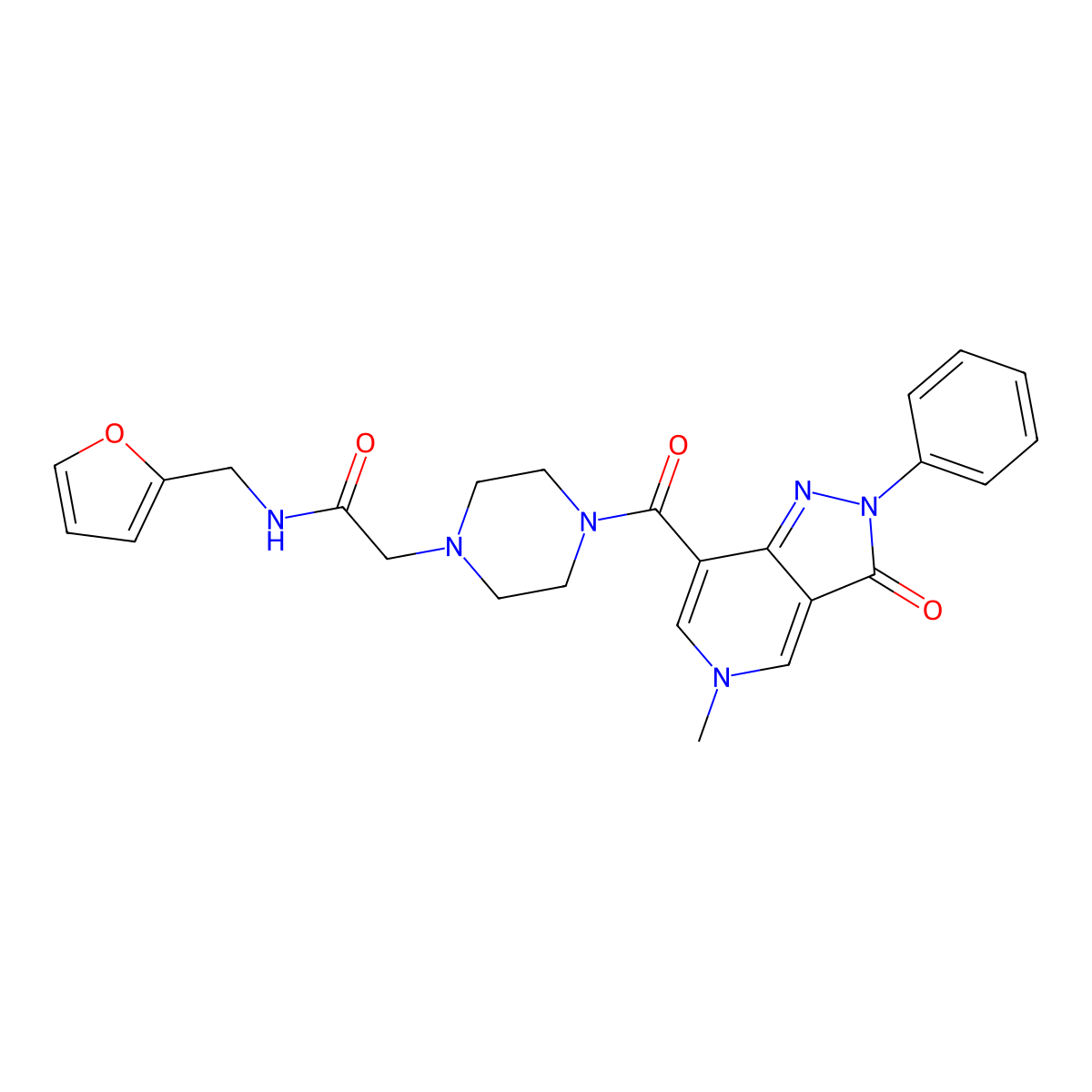 N-(furan-2-ylmethyl)-2-(4-(5-methyl-3-oxo-2-phenyl-3,5-dihydro-2H-pyrazolo[4,3-c]pyridine-7-carbonyl)piperazin-1-yl)acetamide molecular structure, CAS 1021207-51-1