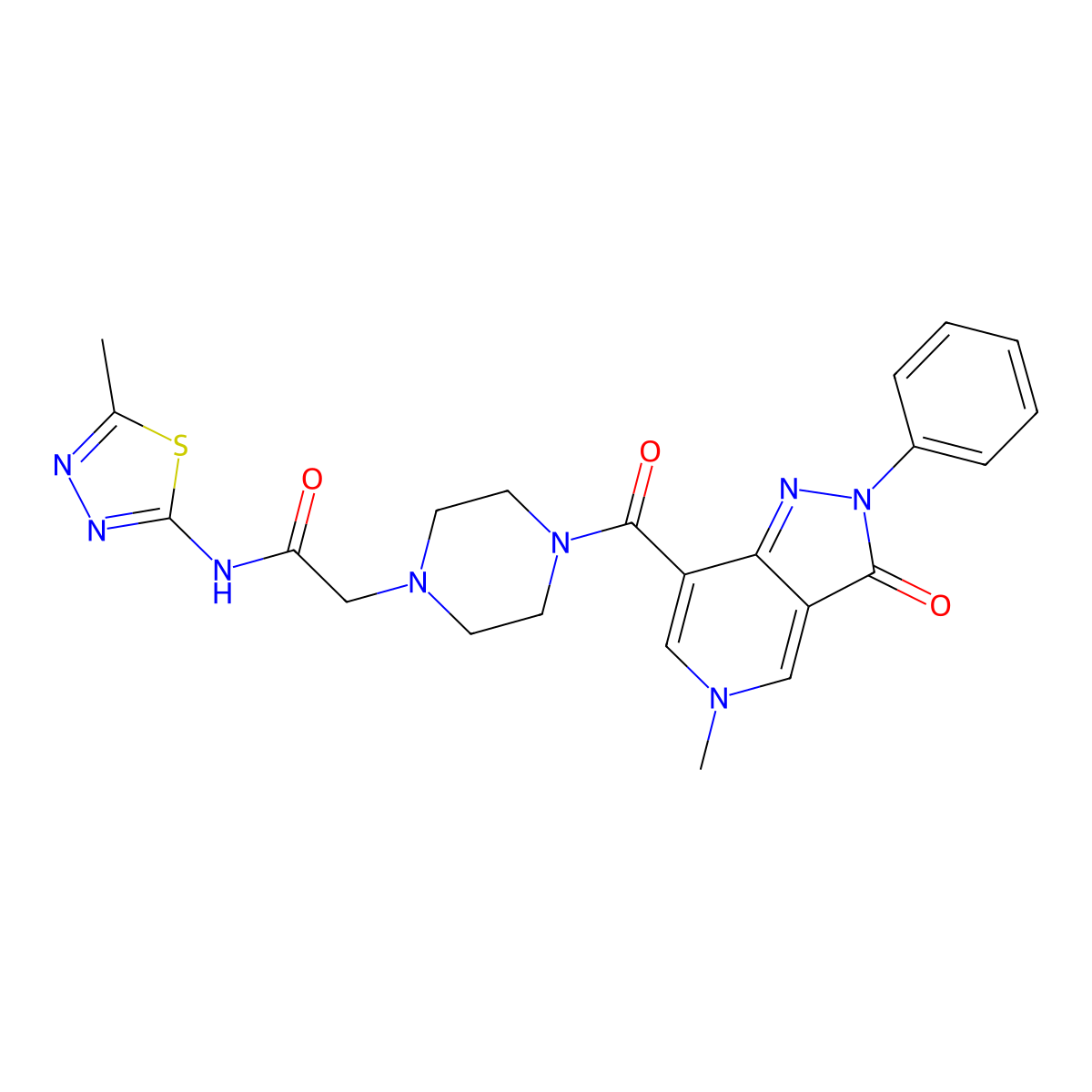 N-(5-methyl-1,3,4-thiadiazol-2-yl)-2-(4-(5-methyl-3-oxo-2-phenyl-3,5-dihydro-2H-pyrazolo[4,3-c]pyridine-7-carbonyl)piperazin-1-yl)acetamide molecular structure, CAS 1021207-54-4