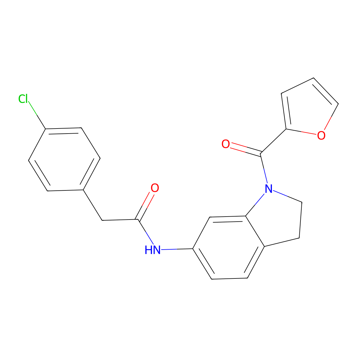 2-(4-chlorophenyl)-N-(1-(furan-2-carbonyl)indolin-6-yl)acetamide molecular structure, CAS 1021207-55-5