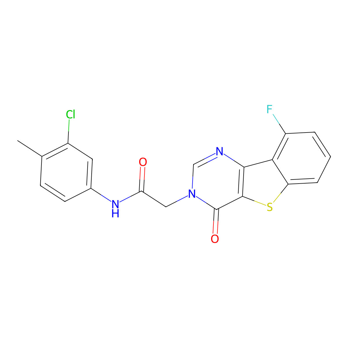 N-(3-chloro-4-methylphenyl)-2-(9-fluoro-4-oxo[1]benzothieno[3,2-d]pyrimidin-3(4H)-yl)acetamide molecular structure, CAS 1021207-56-6