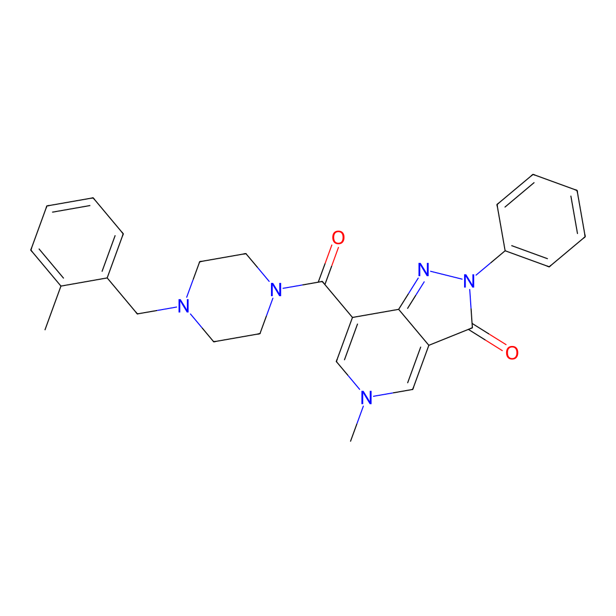 5-methyl-7-(4-(2-methylbenzyl)piperazine-1-carbonyl)-2-phenyl-2H-pyrazolo[4,3-c]pyridin-3(5H)-one molecular structure, CAS 1021207-60-2