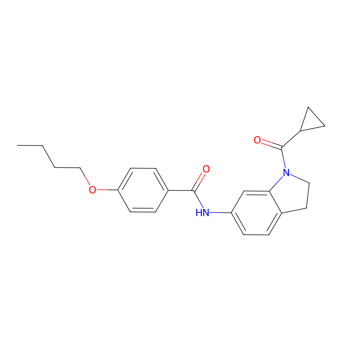 4-butoxy-N-(1-(cyclopropanecarbonyl)indolin-6-yl)benzamide molecular structure, CAS 1021207-61-3