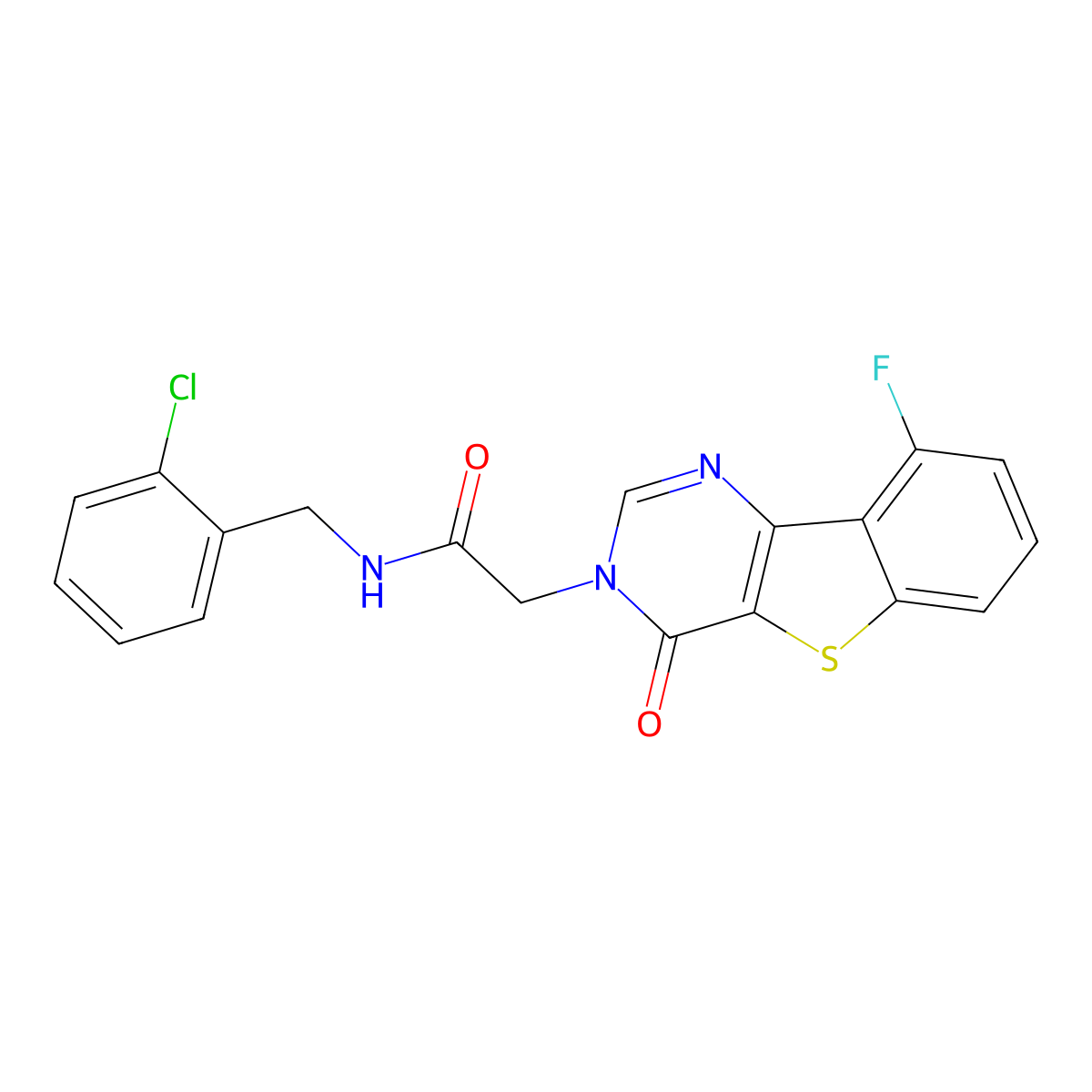 N-(2-chlorobenzyl)-2-(9-fluoro-4-oxo[1]benzothieno[3,2-d]pyrimidin-3(4H)-yl)acetamide molecular structure, CAS 1021207-62-4