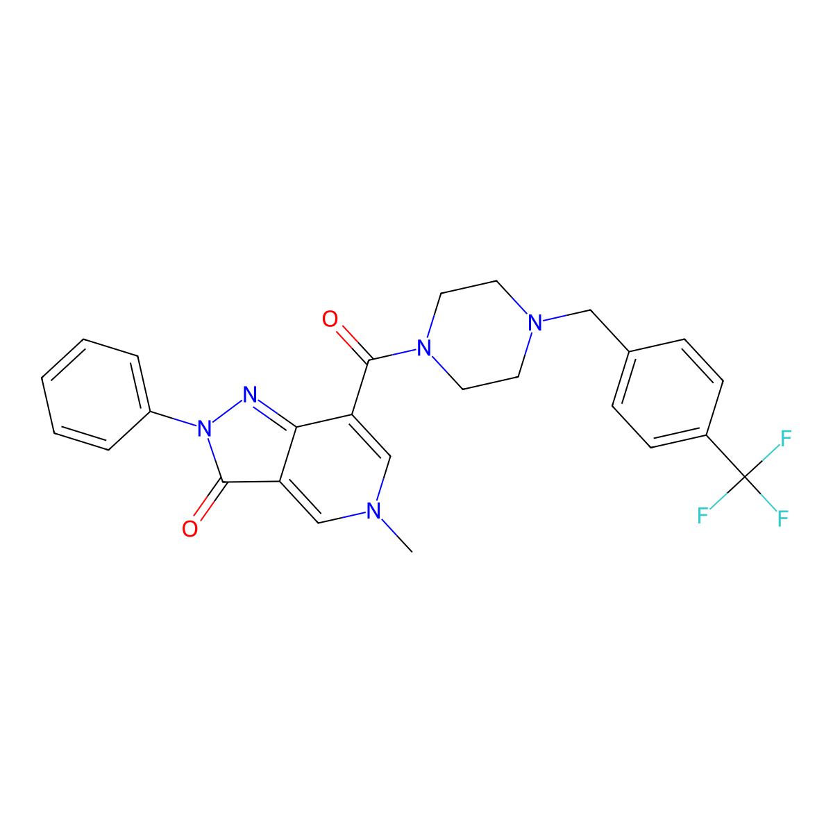 5-methyl-2-phenyl-7-(4-(4-(trifluoromethyl)benzyl)piperazine-1-carbonyl)-2H-pyrazolo[4,3-c]pyridin-3(5H)-one molecular structure, CAS 1021207-63-5