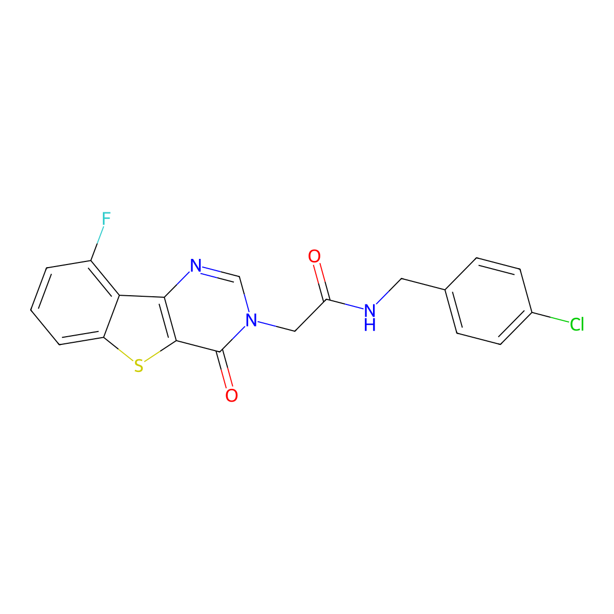 N-(4-chlorobenzyl)-2-(9-fluoro-4-oxo[1]benzothieno[3,2-d]pyrimidin-3(4H)-yl)acetamide molecular structure, CAS 1021207-66-8