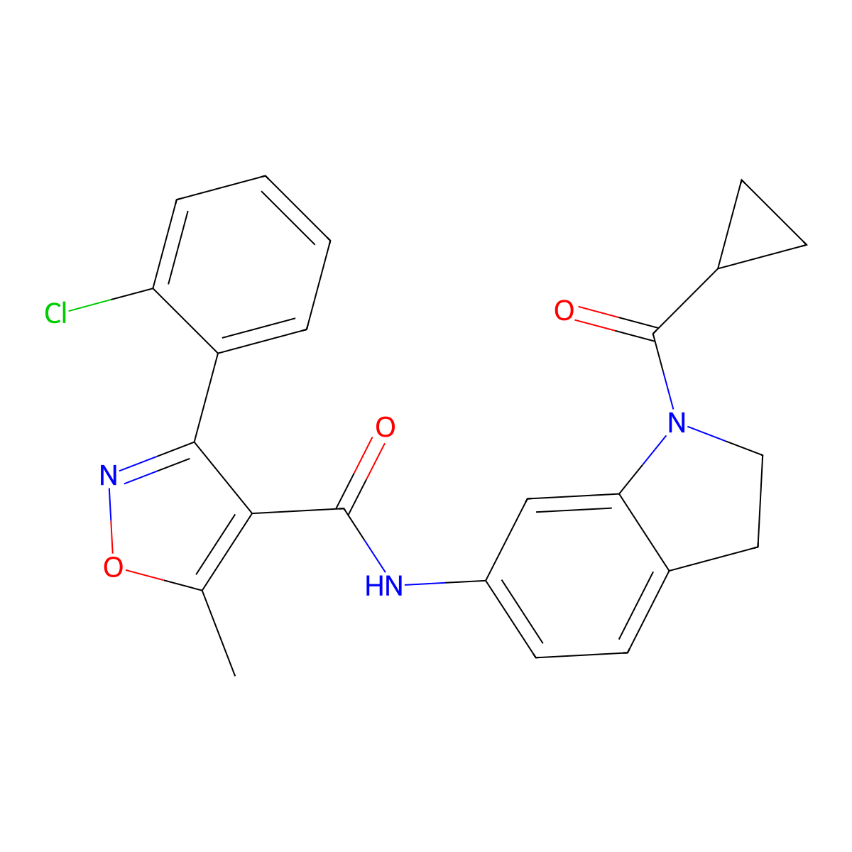 3-(2-chlorophenyl)-N-(1-(cyclopropanecarbonyl)indolin-6-yl)-5-methylisoxazole-4-carboxamide molecular structure, CAS 1021207-68-0