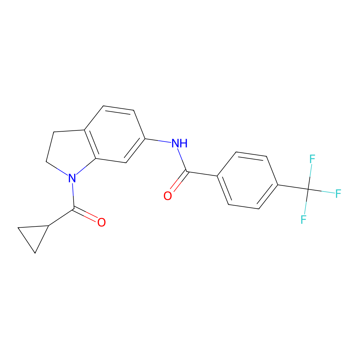 N-(1-cyclopropanecarbonyl-2,3-dihydro-1H-indol-6-yl)-4-(trifluoromethyl)benzamide molecular structure, CAS 1021207-70-4