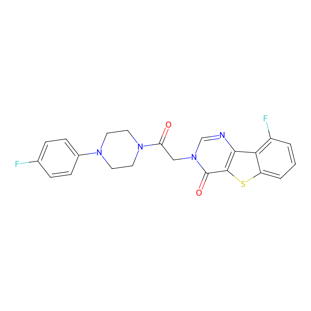 9-fluoro-3-{2-[4-(4-fluorophenyl)piperazin-1-yl]-2-oxoethyl}[1]benzothieno[3,2-d]pyrimidin-4(3H)-one molecular structure, CAS 1021207-71-5