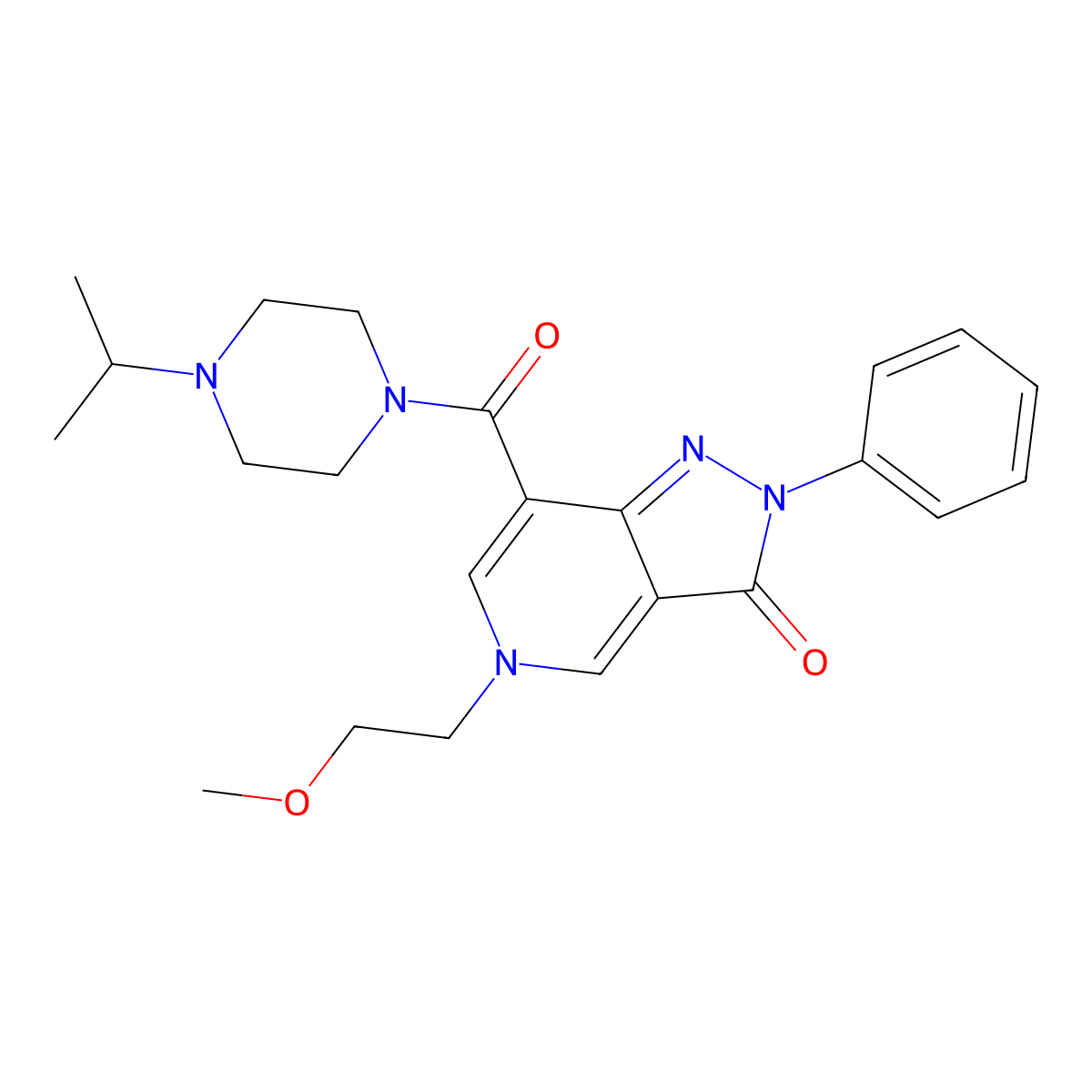7-(4-isopropylpiperazine-1-carbonyl)-5-(2-methoxyethyl)-2-phenyl-2H-pyrazolo[4,3-c]pyridin-3(5H)-one molecular structure, CAS 1021207-72-6