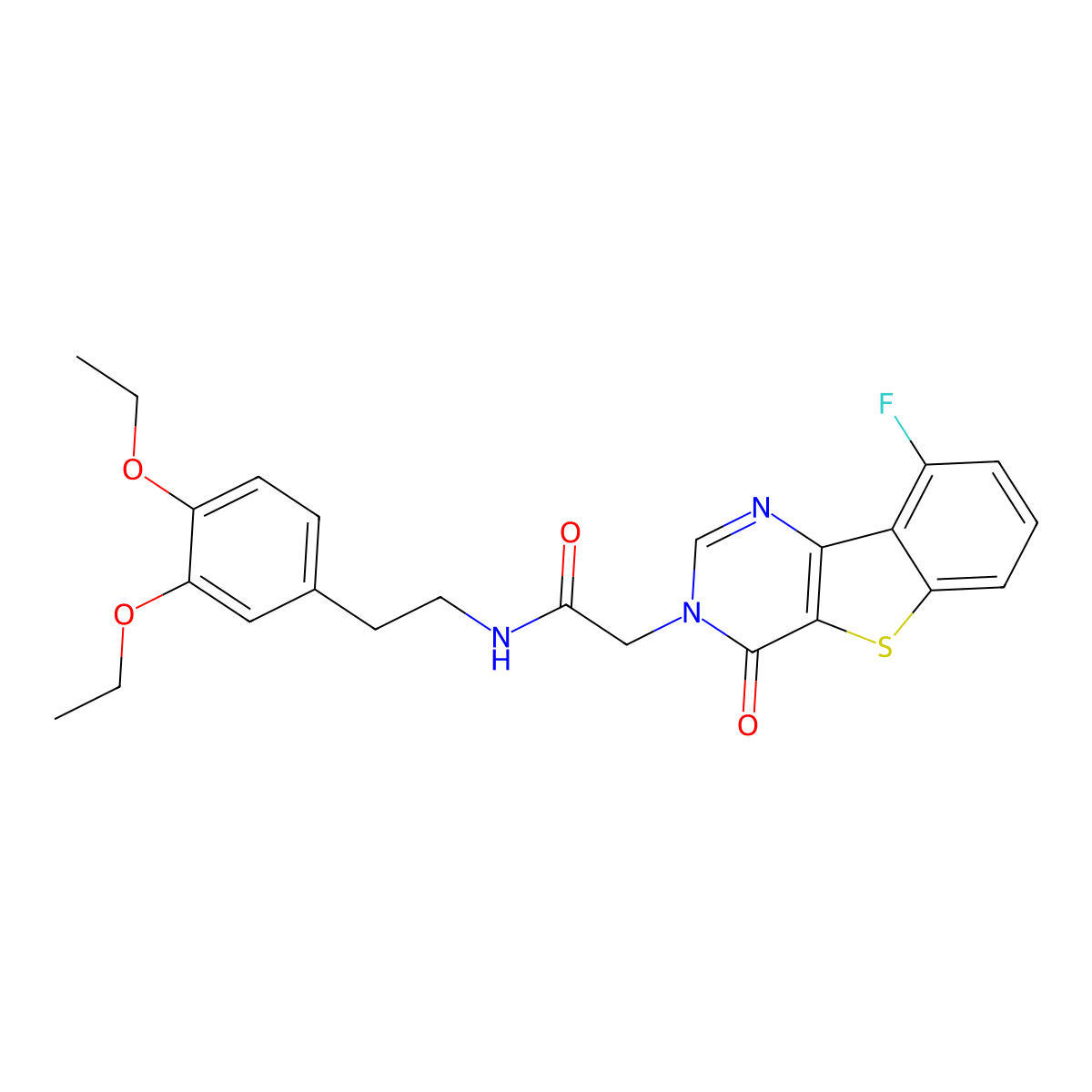 N-[2-(3,4-diethoxyphenyl)ethyl]-2-(9-fluoro-4-oxo[1]benzothieno[3,2-d]pyrimidin-3(4H)-yl)acetamide molecular structure, CAS 1021207-74-8