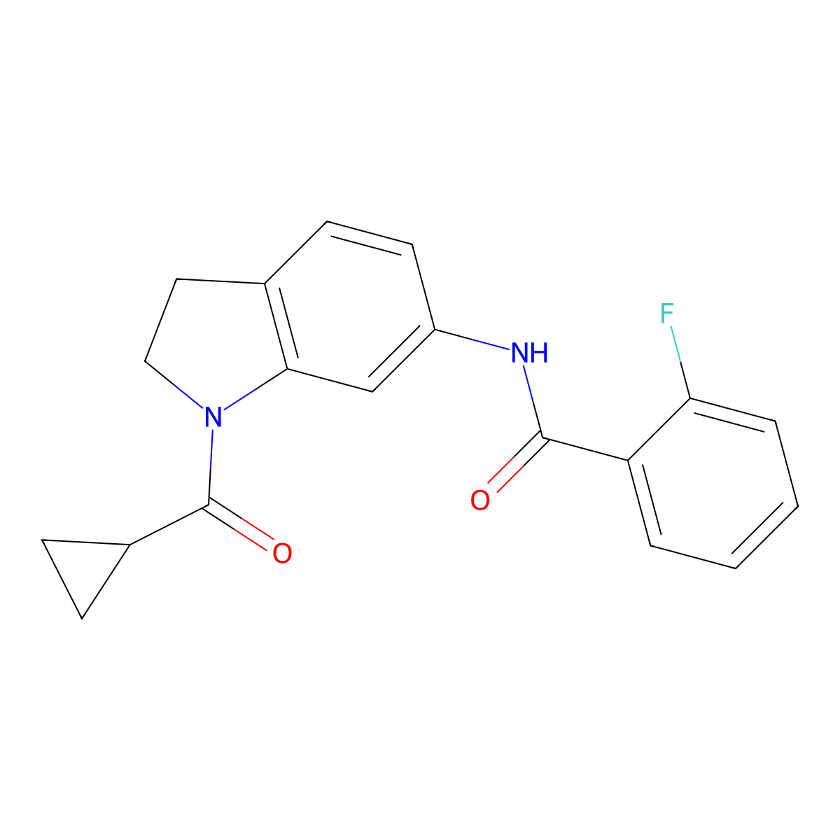 N-(1-cyclopropanecarbonyl-2,3-dihydro-1H-indol-6-yl)-2-fluorobenzamide molecular structure, CAS 1021207-75-9