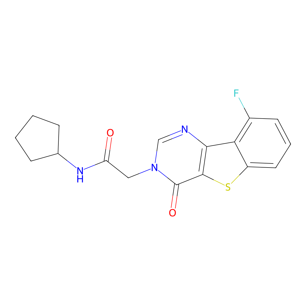 N-cyclopentyl-2-{13-fluoro-6-oxo-8-thia-3,5-diazatricyclo[7.4.0.0^{2,7}]trideca-1(13),2(7),3,9,11-pentaen-5-yl}acetamide molecular structure, CAS 1021207-76-0