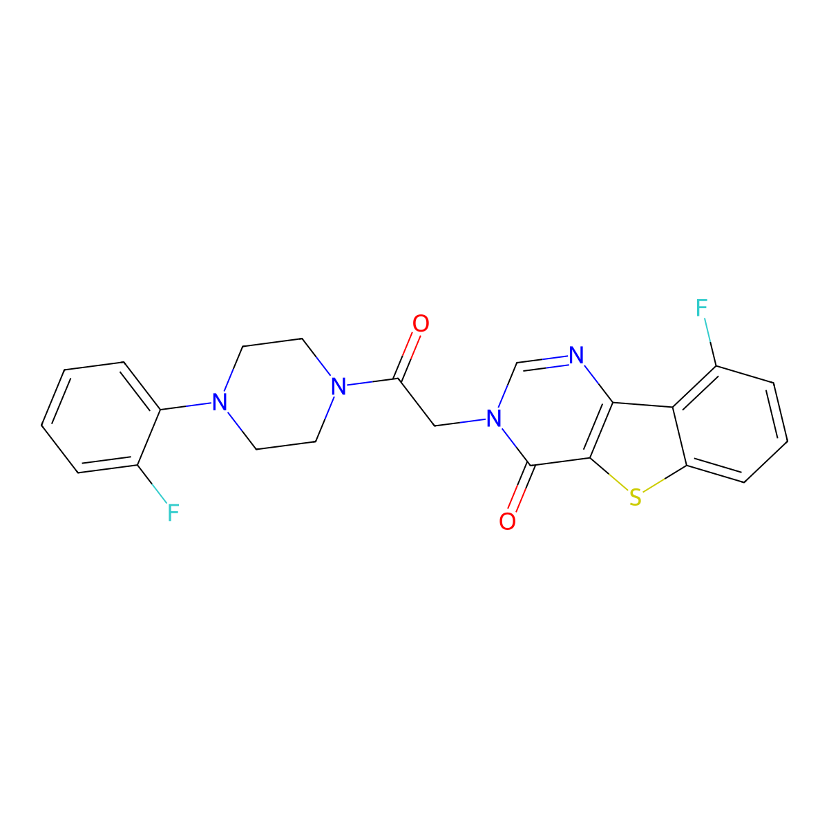 9-fluoro-3-{2-[4-(2-fluorophenyl)piperazin-1-yl]-2-oxoethyl}[1]benzothieno[3,2-d]pyrimidin-4(3H)-one molecular structure, CAS 1021207-78-2