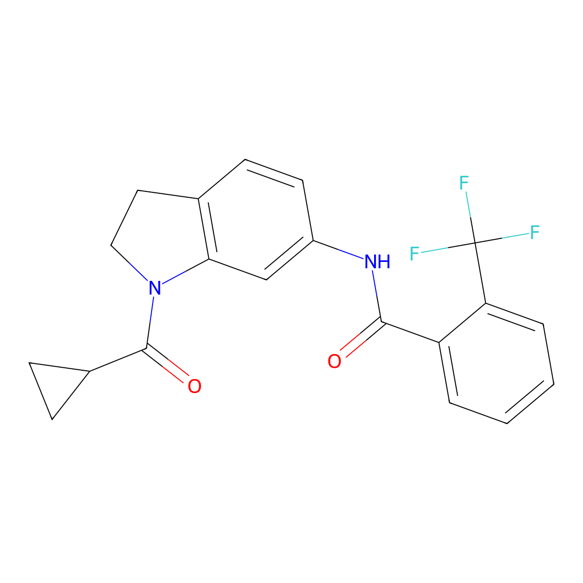 N-(1-cyclopropanecarbonyl-2,3-dihydro-1H-indol-6-yl)-2-(trifluoromethyl)benzamide molecular structure, CAS 1021207-79-3