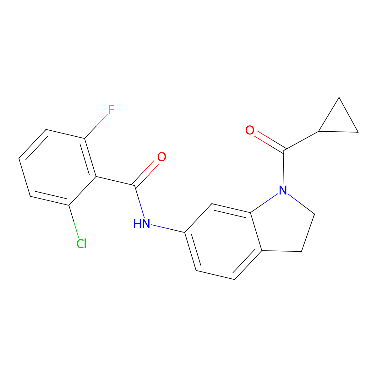 2-chloro-N-(1-cyclopropanecarbonyl-2,3-dihydro-1H-indol-6-yl)-6-fluorobenzamide molecular structure, CAS 1021207-81-7