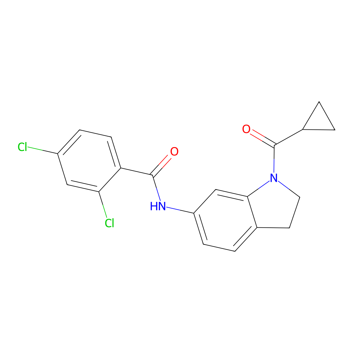 2,4-dichloro-N-(1-(cyclopropanecarbonyl)indolin-6-yl)benzamide molecular structure, CAS 1021207-83-9