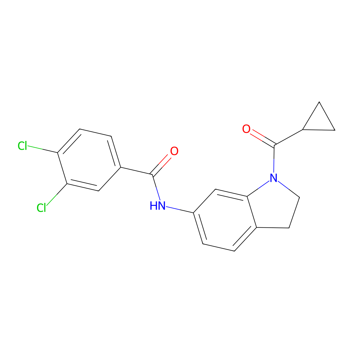 3,4-dichloro-N-(1-(cyclopropanecarbonyl)indolin-6-yl)benzamide molecular structure, CAS 1021207-85-1