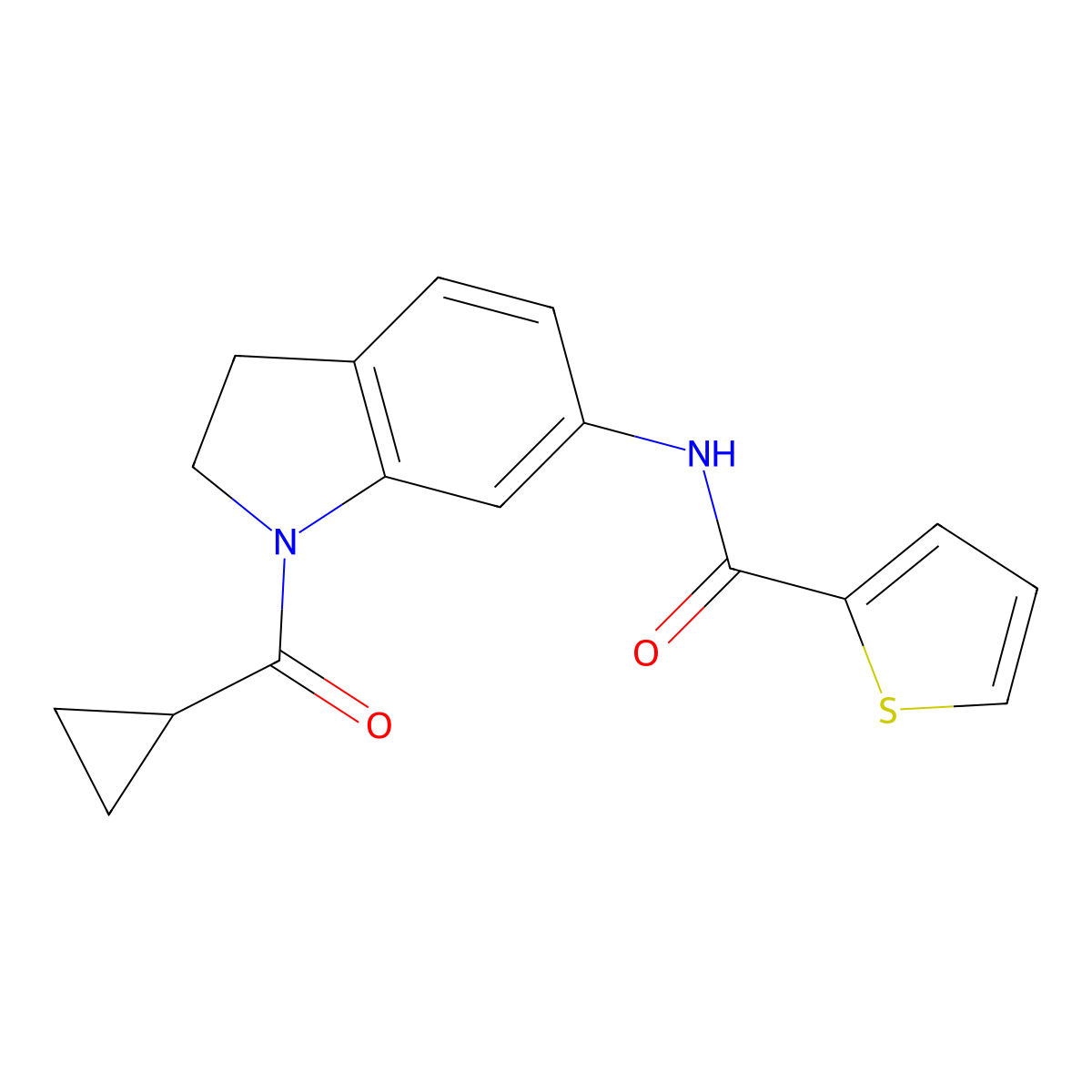 N-(1-cyclopropanecarbonyl-2,3-dihydro-1H-indol-6-yl)thiophene-2-carboxamide molecular structure, CAS 1021207-87-3