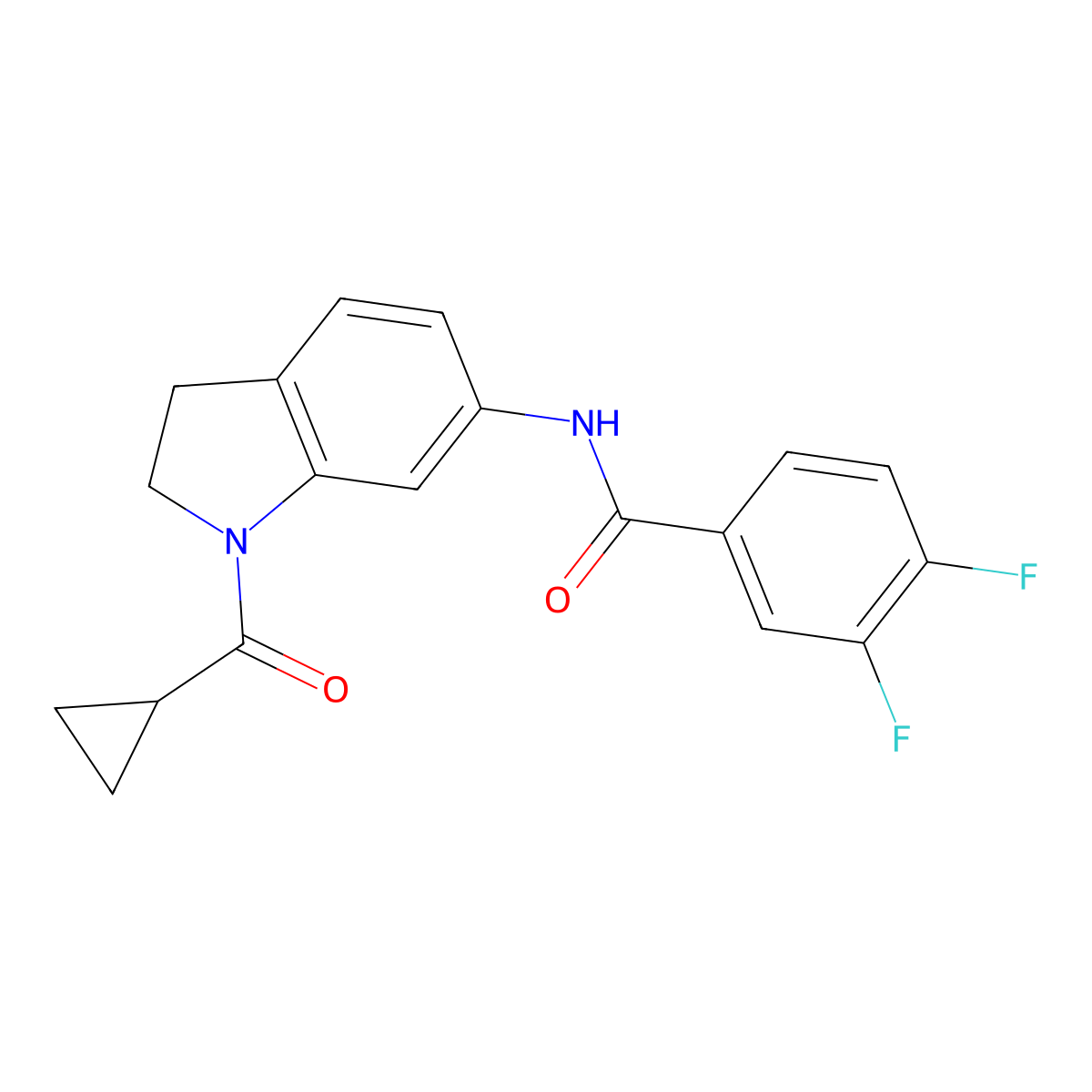 N-(1-(cyclopropanecarbonyl)indolin-6-yl)-3,4-difluorobenzamide molecular structure, CAS 1021207-90-8