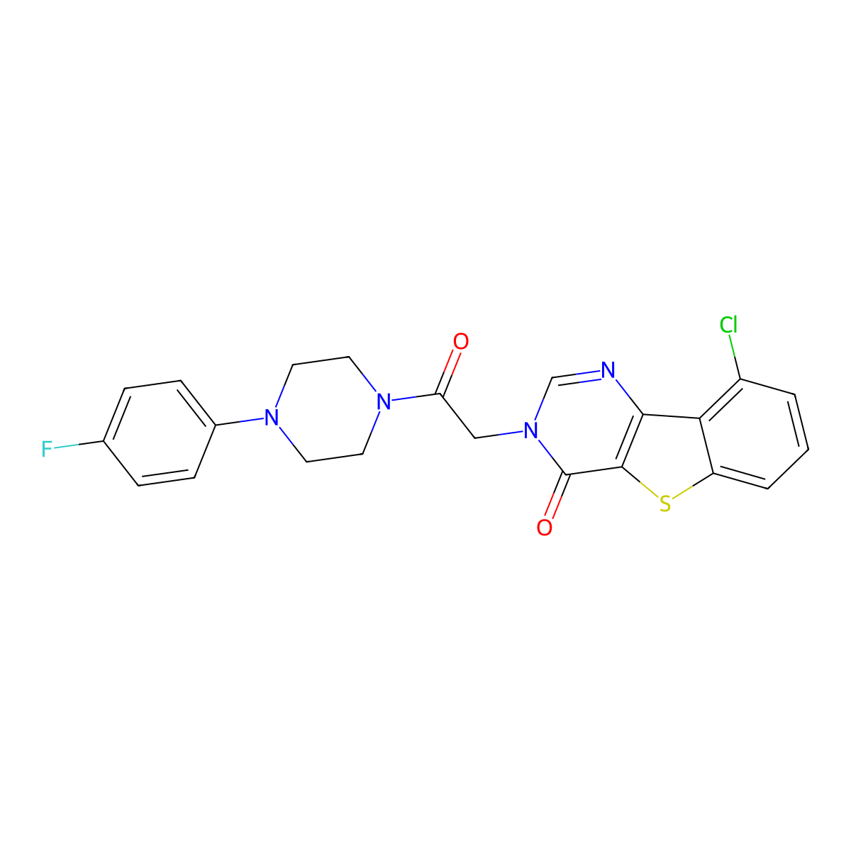 9-chloro-3-{2-[4-(4-fluorophenyl)piperazin-1-yl]-2-oxoethyl}[1]benzothieno[3,2-d]pyrimidin-4(3H)-one molecular structure, CAS 1021207-92-0