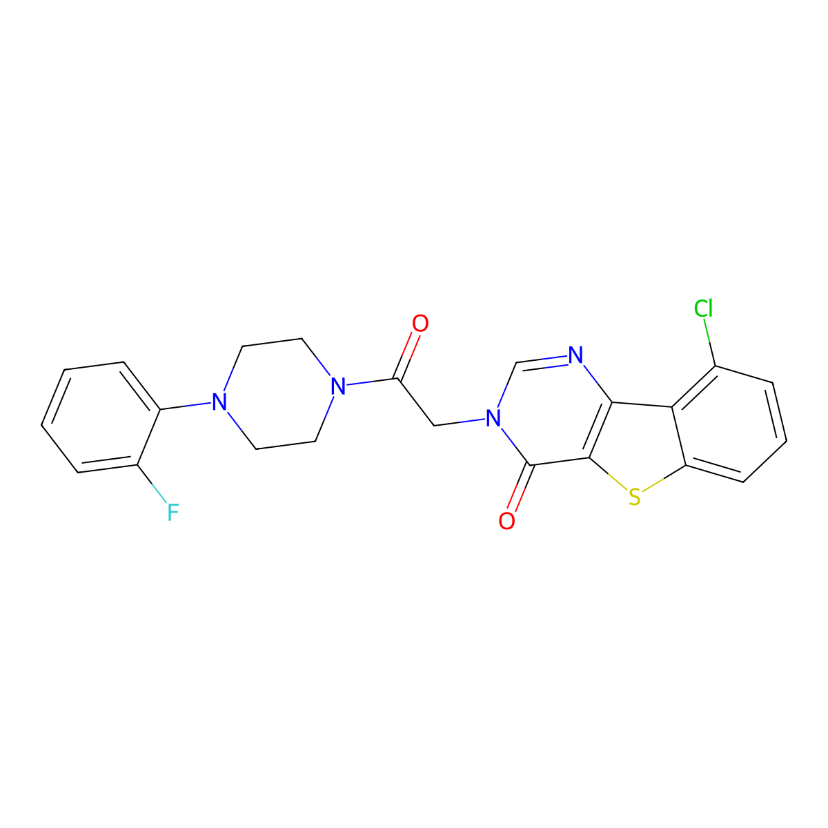 9-chloro-3-{2-[4-(2-fluorophenyl)piperazin-1-yl]-2-oxoethyl}[1]benzothieno[3,2-d]pyrimidin-4(3H)-one molecular structure, CAS 1021207-95-3