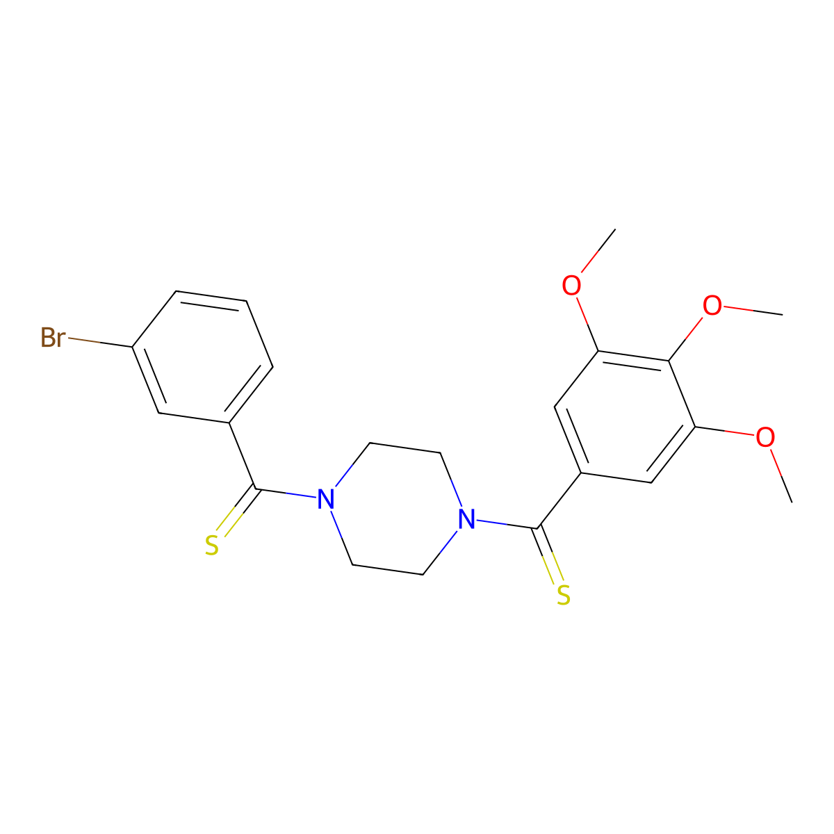 (3-Bromophenyl)(4-(3,4,5-trimethoxyphenylcarbonothioyl)piperazin-1-yl)methanethione molecular structure, CAS 1021207-97-5