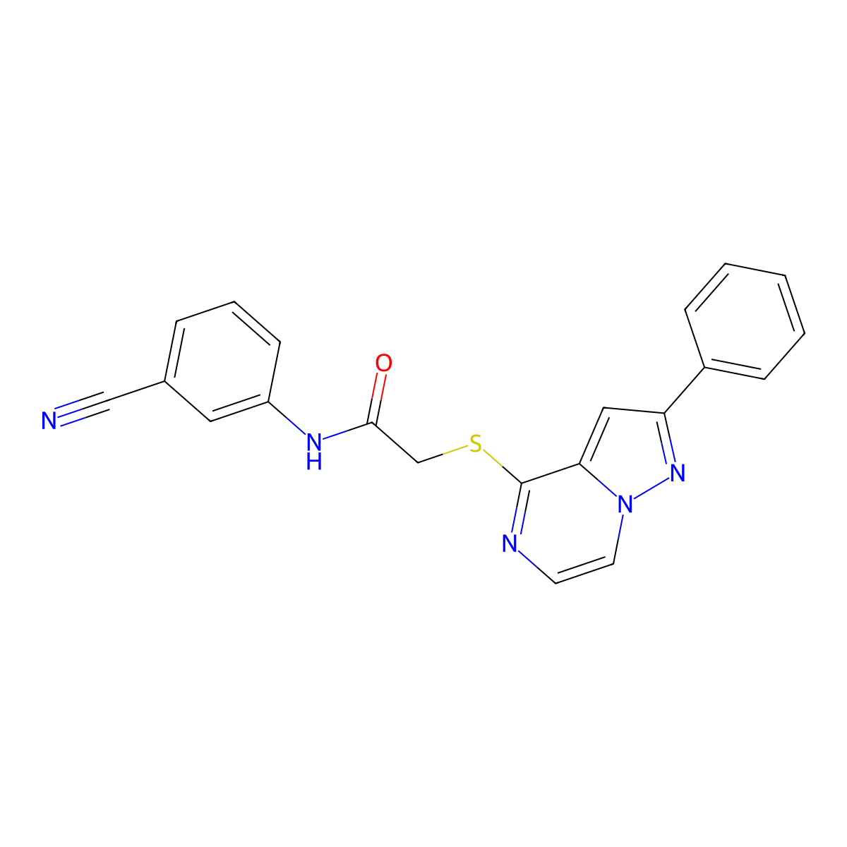 N-(3-Cyanophenyl)-2-({2-phenylpyrazolo[1,5-A]pyrazin-4-YL}sulfanyl)acetamide molecular structure, CAS 1021207-98-6