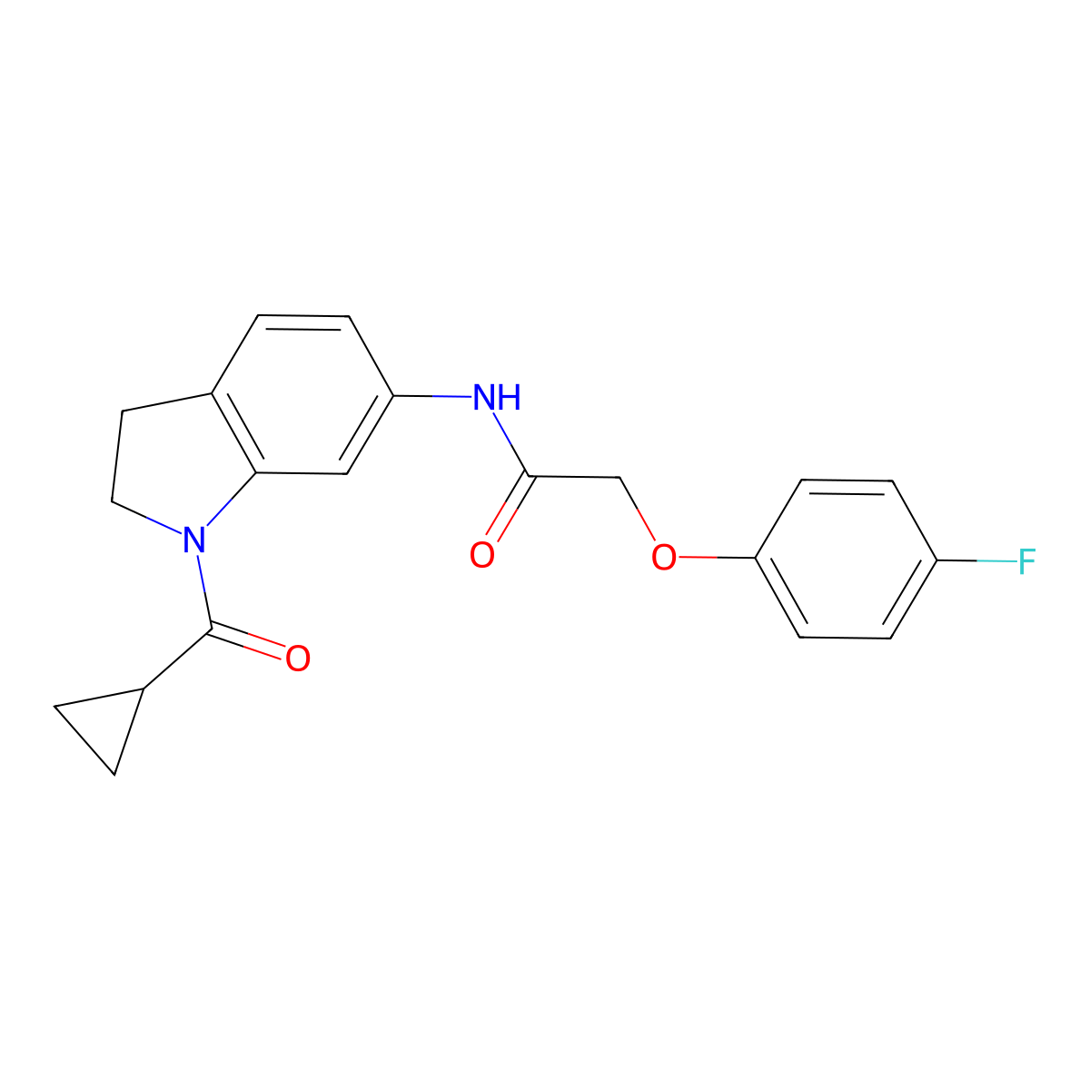 N-(1-(cyclopropanecarbonyl)indolin-6-yl)-2-(4-fluorophenoxy)acetamide molecular structure, CAS 1021207-99-7