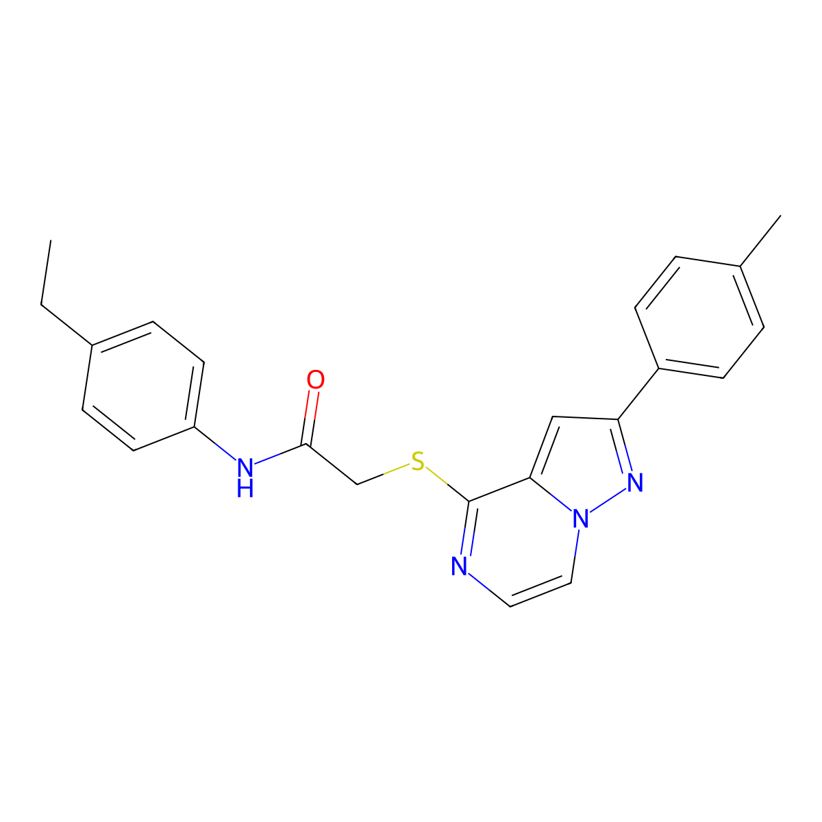 N-(4-ethylphenyl)-2-{[2-(4-methylphenyl)pyrazolo[1,5-a]pyrazin-4-yl]thio}acetamide molecular structure, CAS 1021208-10-5