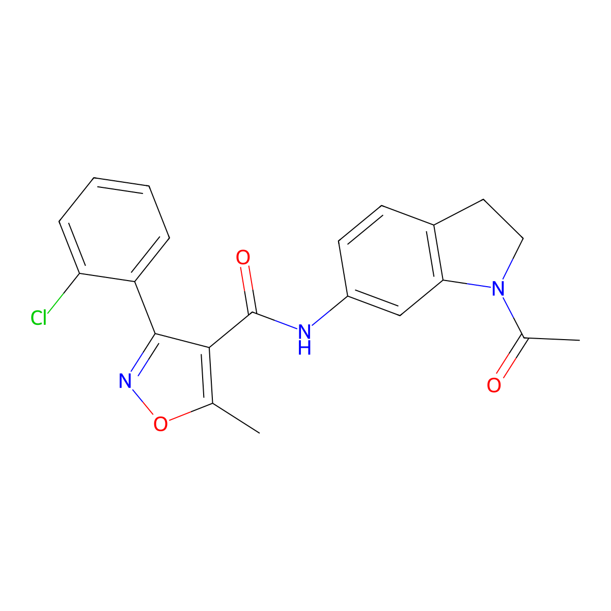N-(1-acetylindolin-6-yl)-3-(2-chlorophenyl)-5-methylisoxazole-4-carboxamide molecular structure, CAS 1021208-11-6