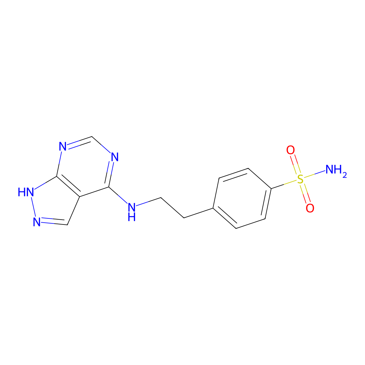 4-(2-((1H-pyrazolo[3,4-d]pyrimidin-4-yl)amino)ethyl)benzenesulfonamide molecular structure, CAS 1021208-21-8