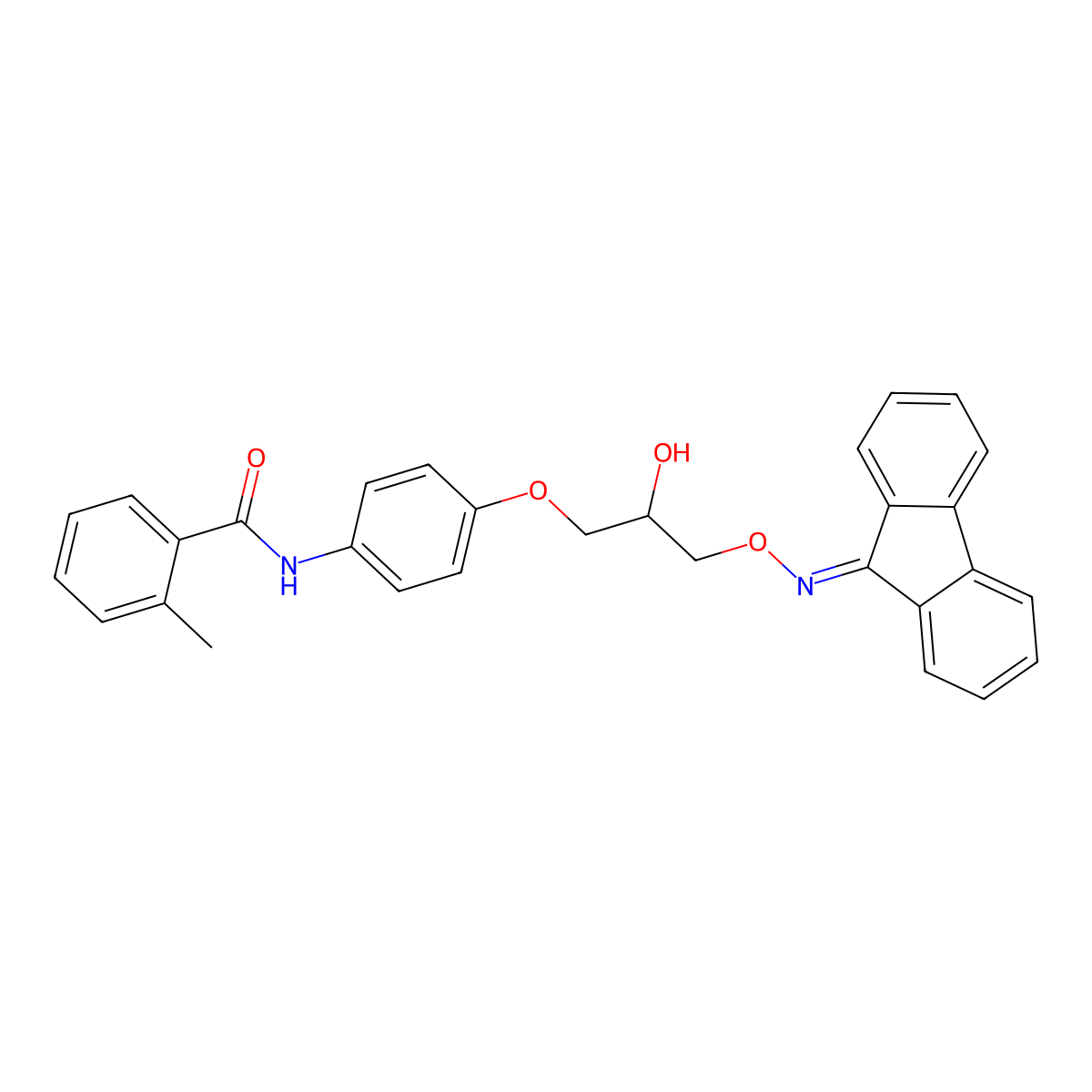 N-(4-(3-(((9H-fluoren-9-ylidene)amino)oxy)-2-hydroxypropoxy)phenyl)-2-methylbenzamide molecular structure, CAS 1021208-25-2