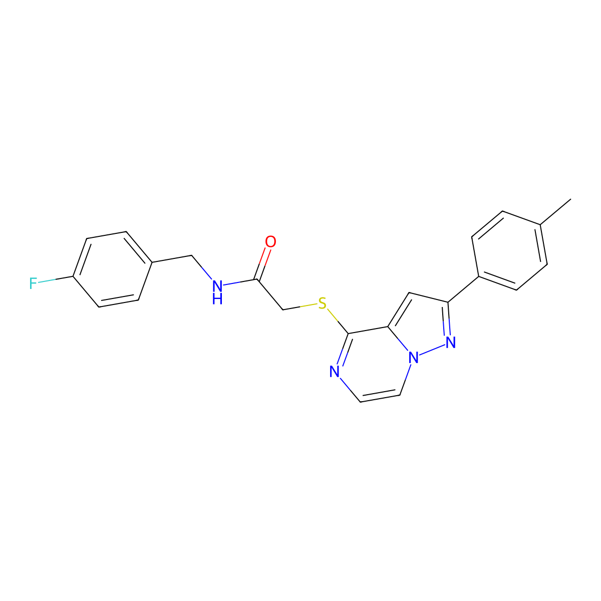 N-(4-fluorobenzyl)-2-{[2-(4-methylphenyl)pyrazolo[1,5-a]pyrazin-4-yl]thio}acetamide molecular structure, CAS 1021208-33-2