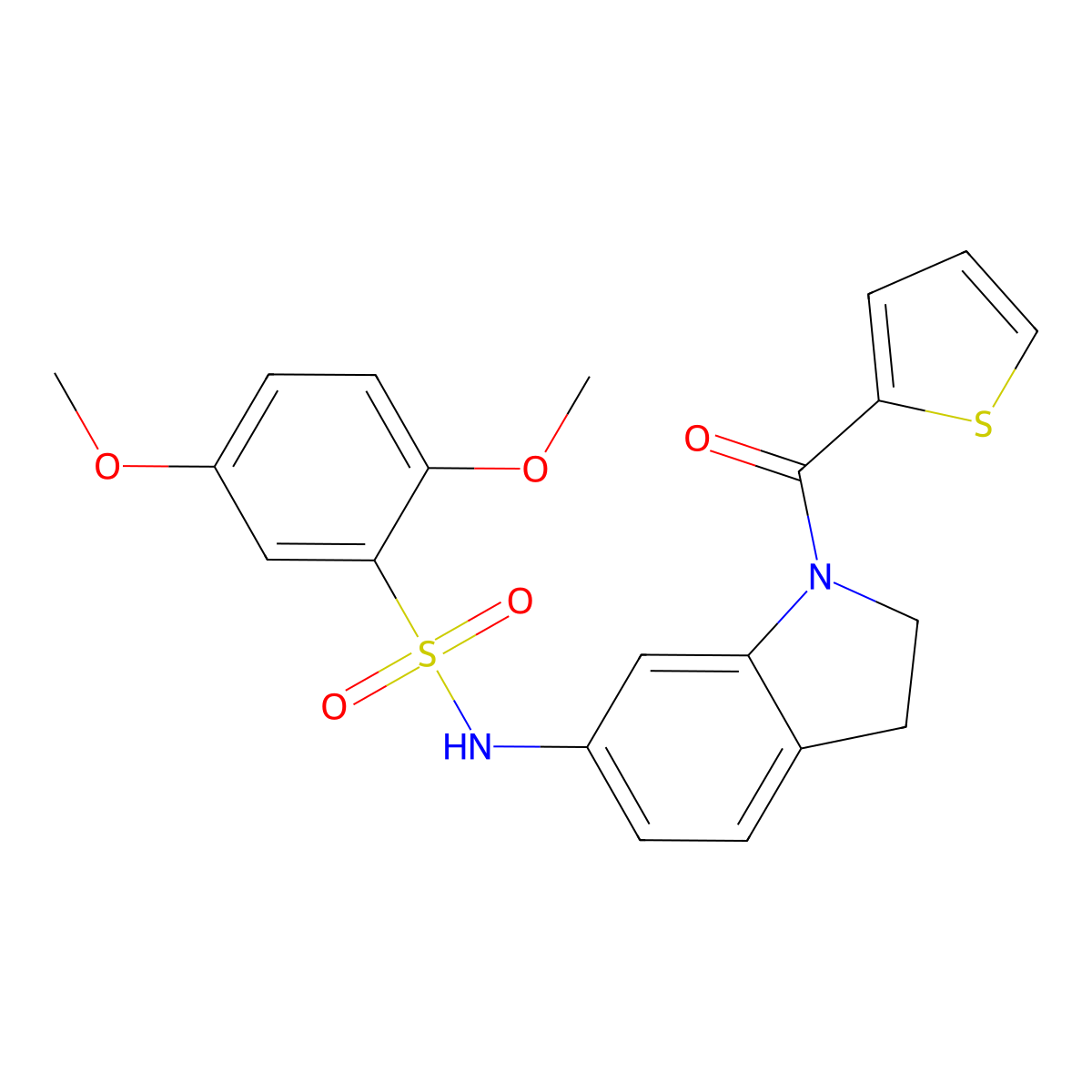 2,5-dimethoxy-N-(1-(thiophene-2-carbonyl)indolin-6-yl)benzenesulfonamide molecular structure, CAS 1021208-34-3