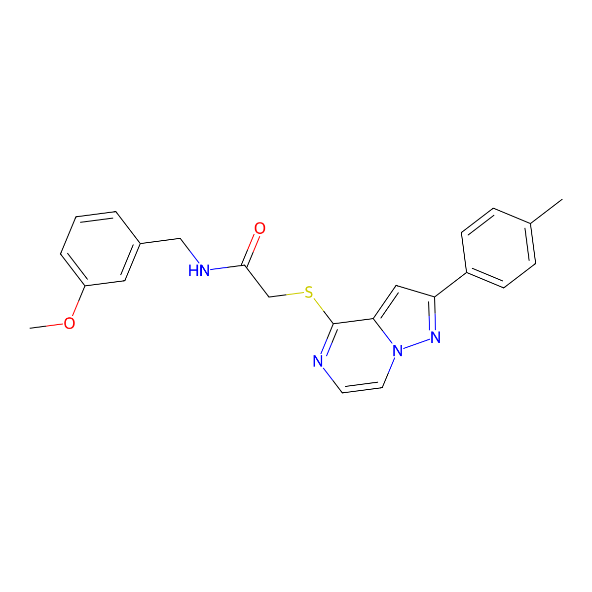 N-[(3-Methoxyphenyl)methyl]-2-{[2-(4-methylphenyl)pyrazolo[1,5-A]pyrazin-4-YL]sulfanyl}acetamide molecular structure, CAS 1021208-36-5
