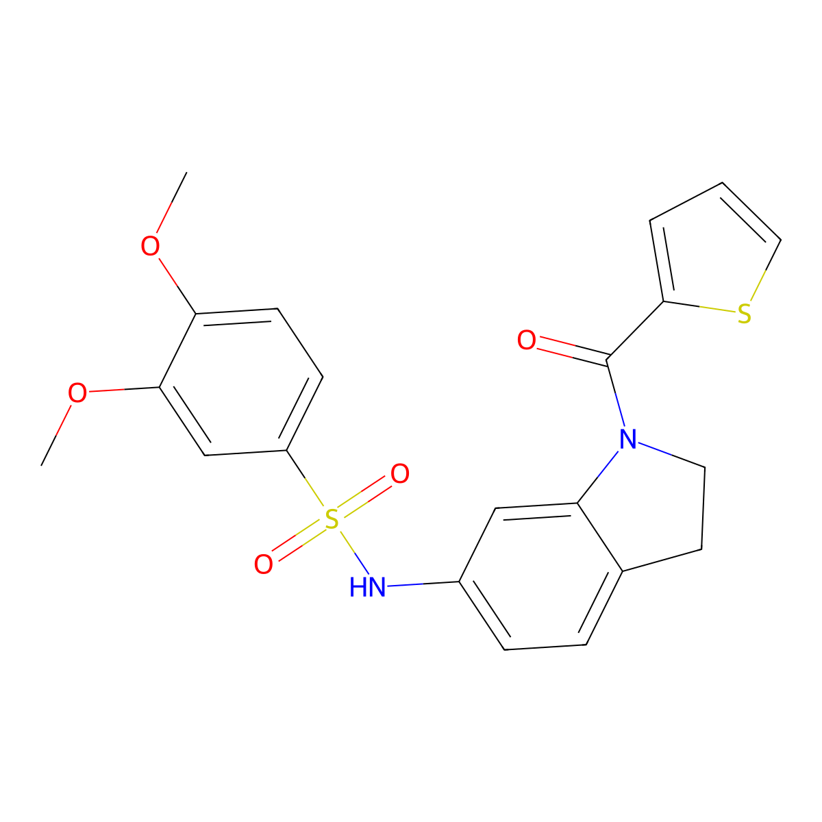 3,4-dimethoxy-N-(1-(thiophene-2-carbonyl)indolin-6-yl)benzenesulfonamide molecular structure, CAS 1021208-37-6