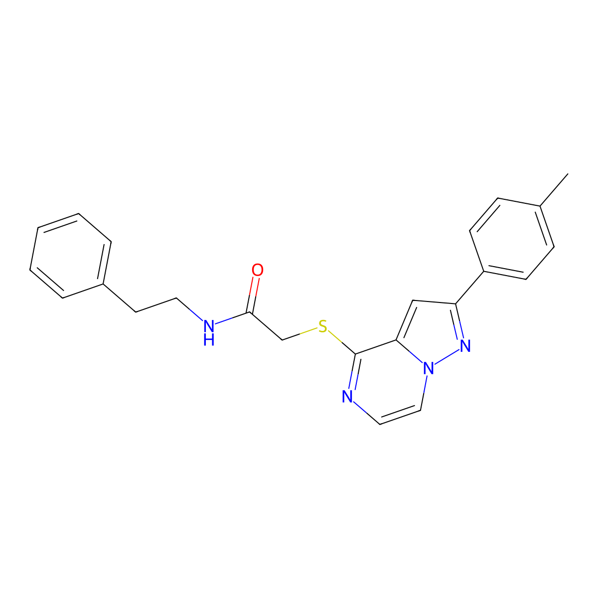 2-{[2-(4-Methylphenyl)pyrazolo[1,5-A]pyrazin-4-YL]sulfanyl}-N-(2-phenylethyl)acetamide molecular structure, CAS 1021208-39-8