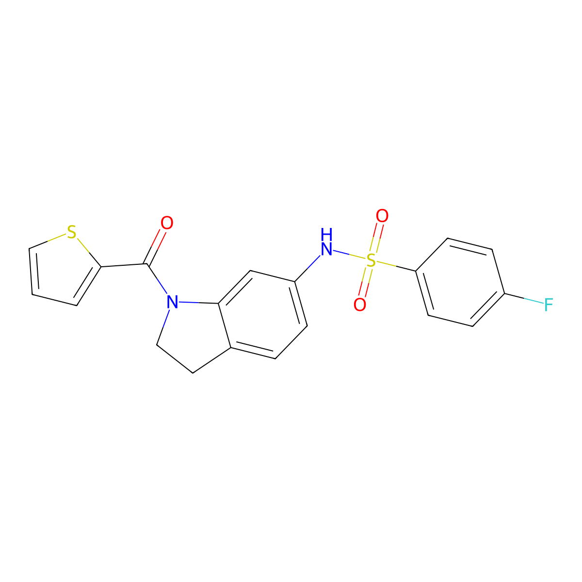4-fluoro-N-(1-(thiophene-2-carbonyl)indolin-6-yl)benzenesulfonamide molecular structure, CAS 1021208-40-1
