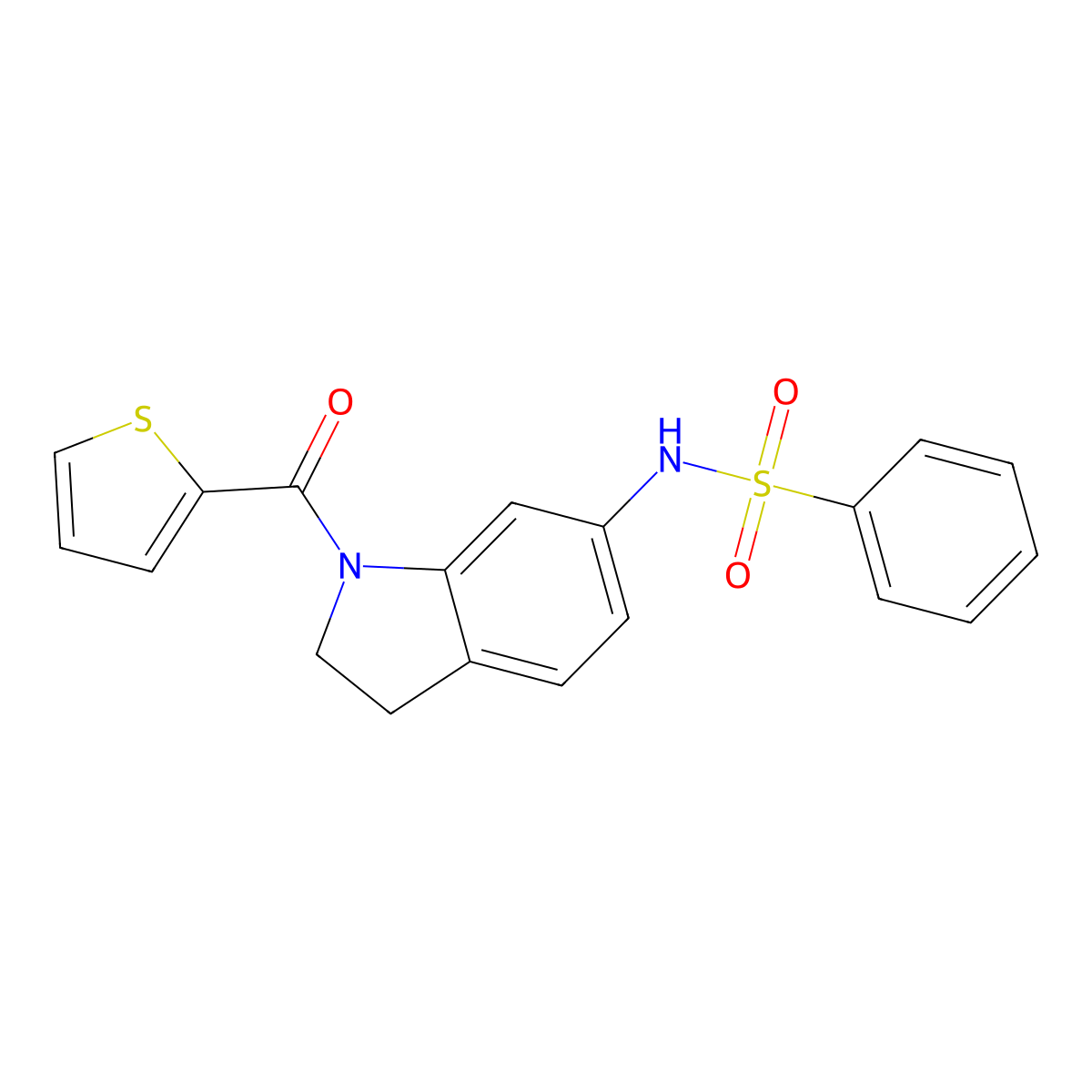 N-(1-(thiophene-2-carbonyl)indolin-6-yl)benzenesulfonamide molecular structure, CAS 1021208-43-4